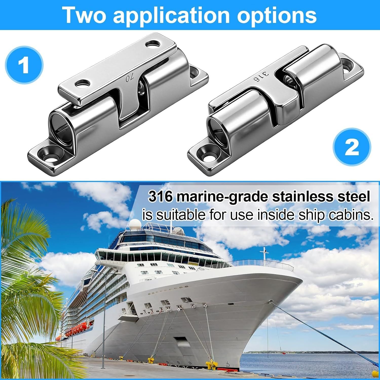 2 Pack Marine Grade 316 Stainless Steel Cabinet Tension Catch 70 mm Double Ball Tension Roller Catch Latch for Ship Hardware, Deck Installation, Cabinet, Closet & Furniture Door
