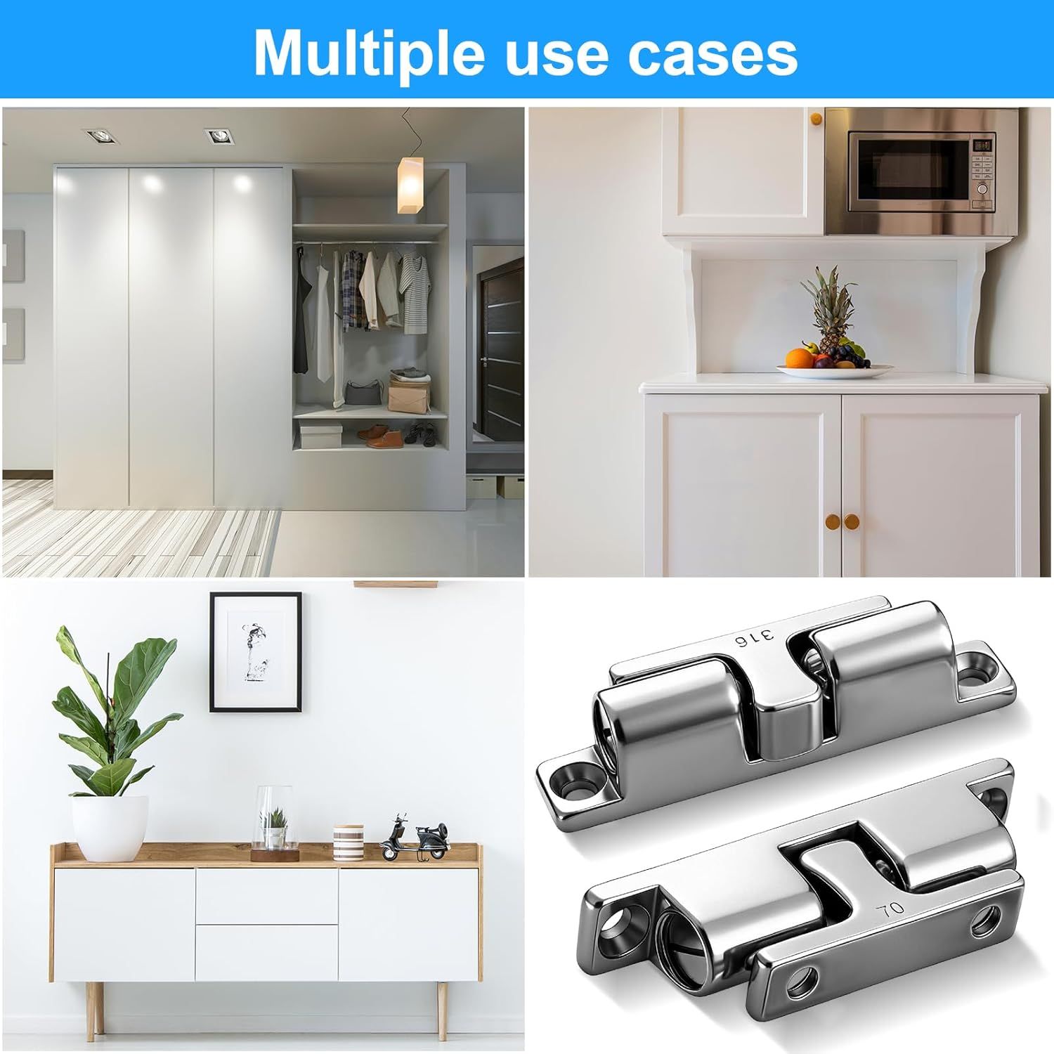 2 Pack Marine Grade 316 Stainless Steel Cabinet Tension Catch 70 mm Double Ball Tension Roller Catch Latch for Ship Hardware, Deck Installation, Cabinet, Closet & Furniture Door