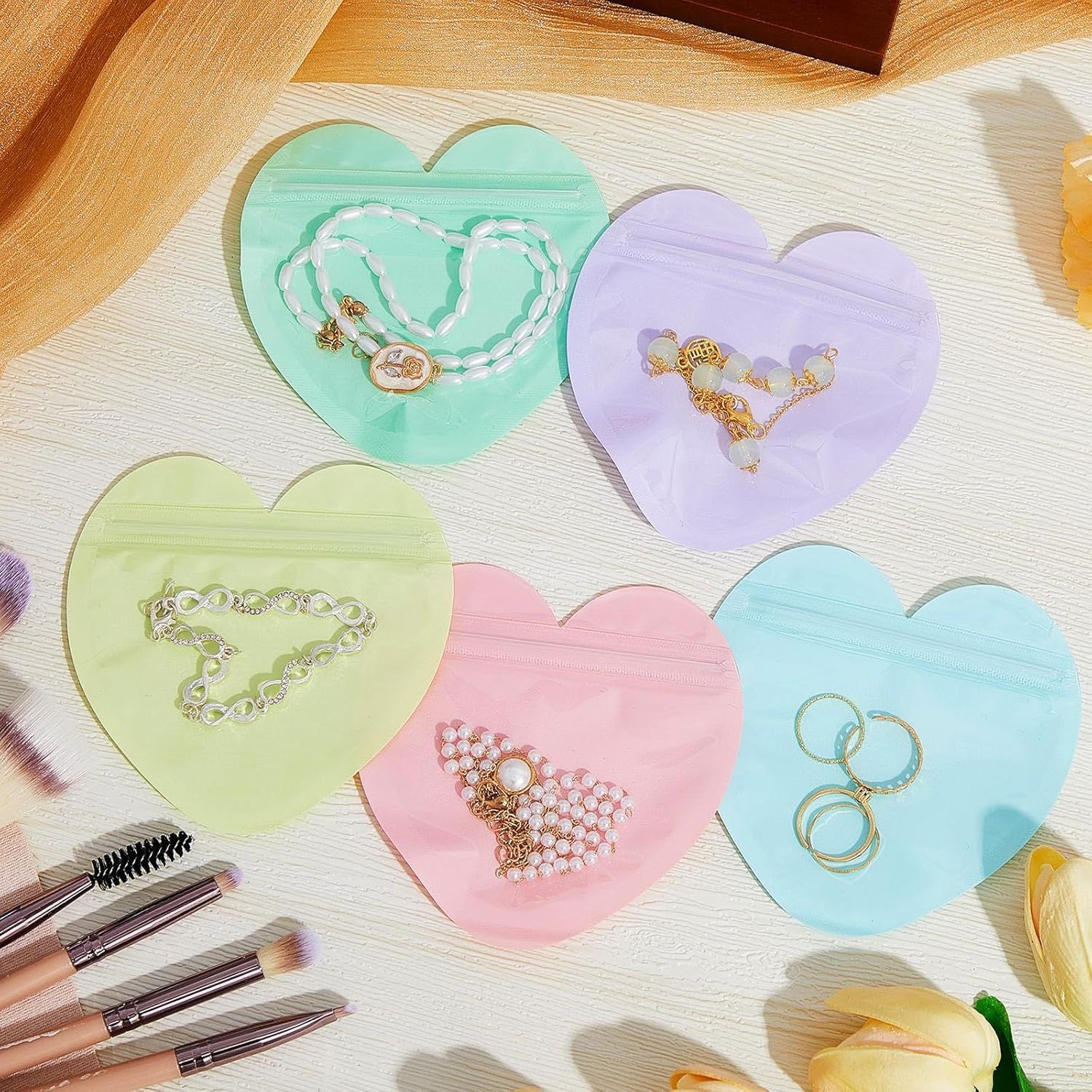 300 Pcs Heart Shaped Jewelry Bags 3.9 x 3.9 Inch Jewelry Packaging for Small Business Zip with Top Lock Baggies Cute Packaging Supplies for Necklace Earring Bracelets Sample Mixed Color,Heart Shaped