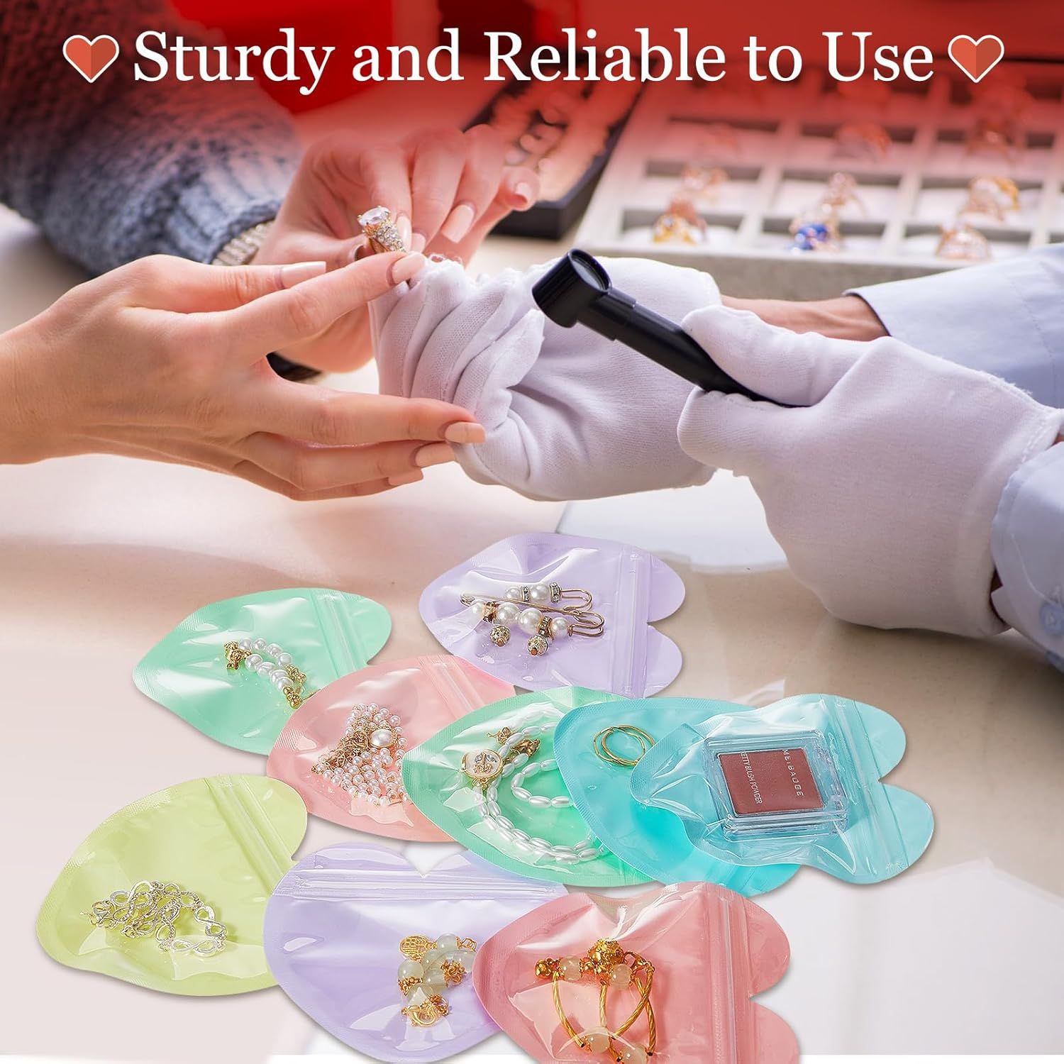 300 Pcs Heart Shaped Jewelry Bags 3.9 x 3.9 Inch Jewelry Packaging for Small Business Zip with Top Lock Baggies Cute Packaging Supplies for Necklace Earring Bracelets Sample Mixed Color,Heart Shaped