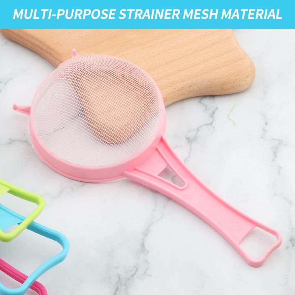 4Pcs Fine Mesh Strainer Set, Solid-Liquid Separator Gadget, Plastic Flour Colander with Non Slip Handles, Kitchen Tools for Yogurt Baking Tea Coffee Juice Pasta 4 Size