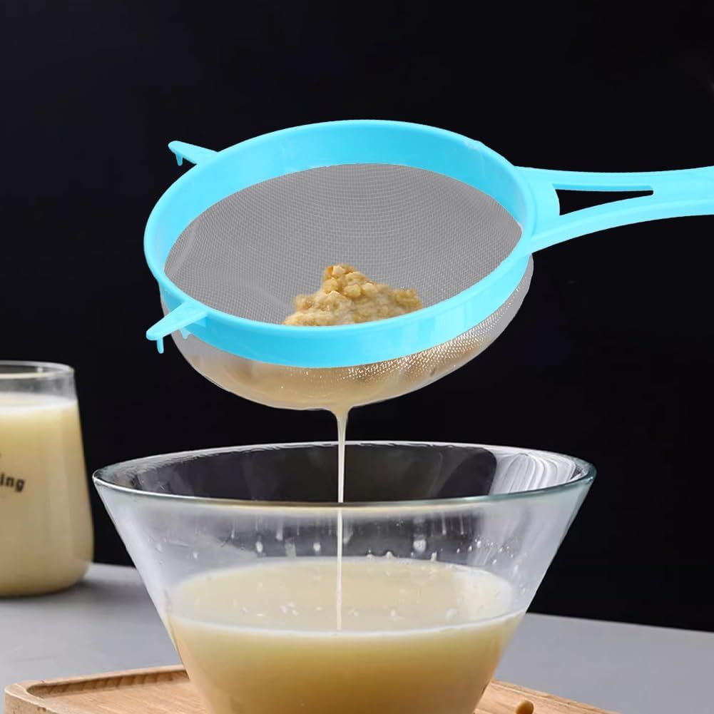 4Pcs Fine Mesh Strainer Set, Solid-Liquid Separator Gadget, Plastic Flour Colander with Non Slip Handles, Kitchen Tools for Yogurt Baking Tea Coffee Juice Pasta 4 Size