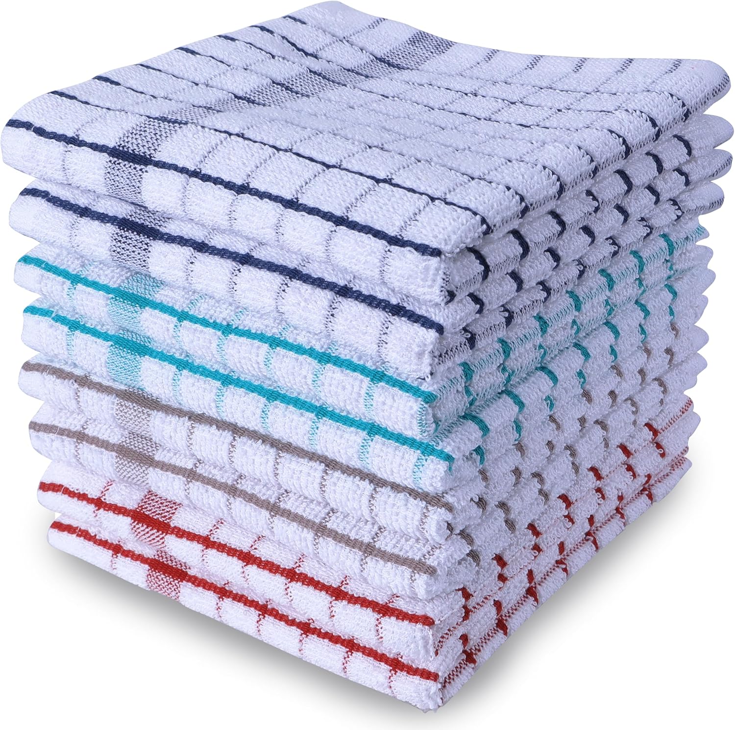 AMOUR INFINI Kitchen Dish Cloths Set of 8 - Ultra Soft, Highly Absorbent, Quick-Drying Terry Cotton Dishcloths 12"x12" Inch Wash & Cleaning Cloths for Kitchen & Dishwashing Ass- Blue