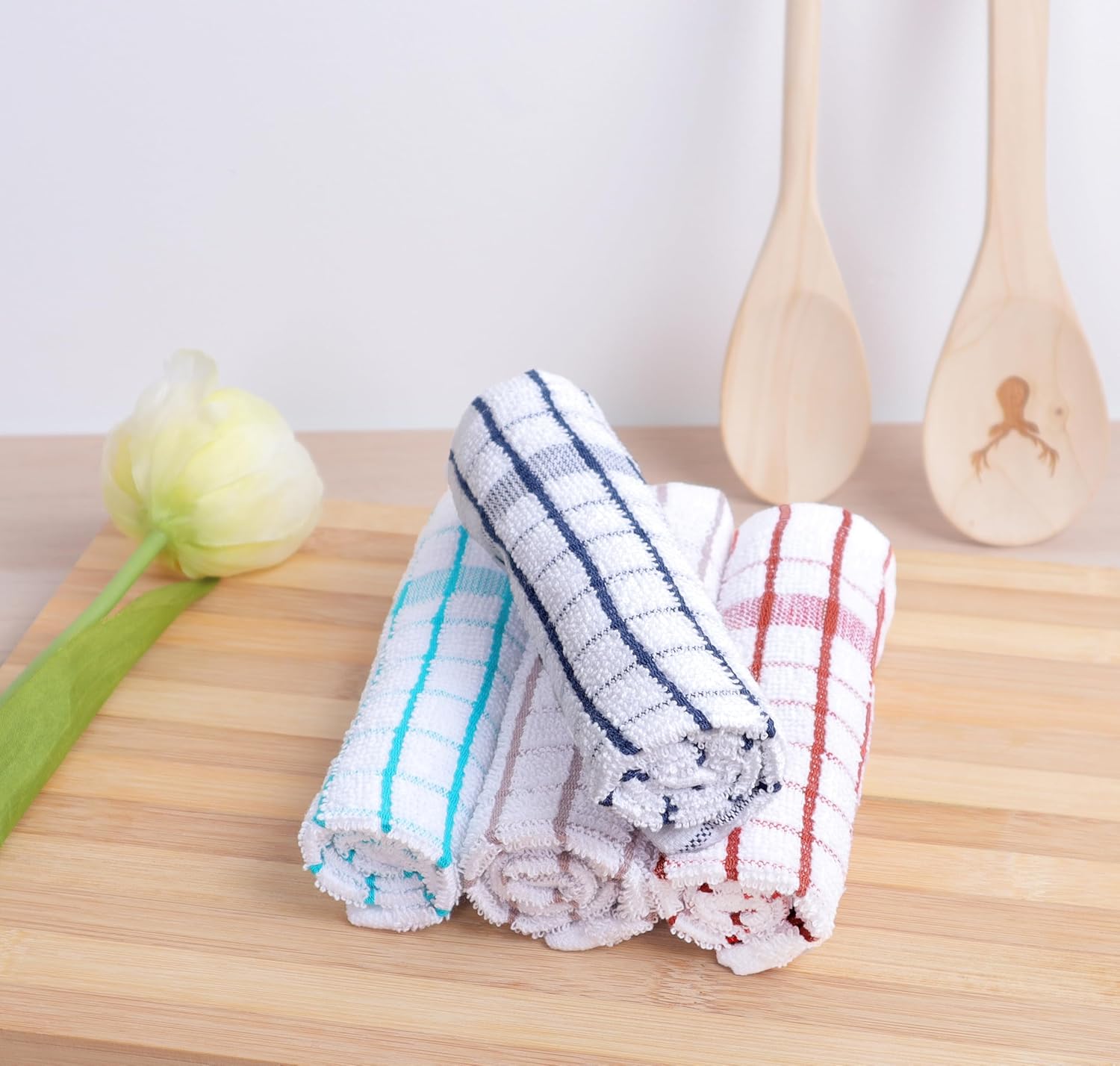 AMOUR INFINI Kitchen Dish Cloths Set of 8 - Ultra Soft, Highly Absorbent, Quick-Drying Terry Cotton Dishcloths 12"x12" Inch Wash & Cleaning Cloths for Kitchen & Dishwashing Ass- Blue
