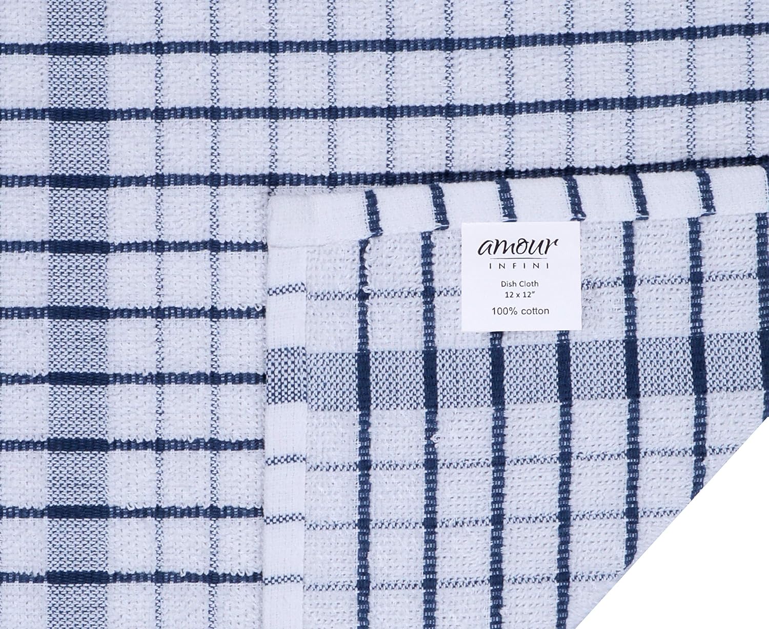 AMOUR INFINI Kitchen Dish Cloths Set of 8 - Ultra Soft, Highly Absorbent, Quick-Drying Terry Cotton Dishcloths 12"x12" Inch Wash & Cleaning Cloths for Kitchen & Dishwashing Ass- Blue