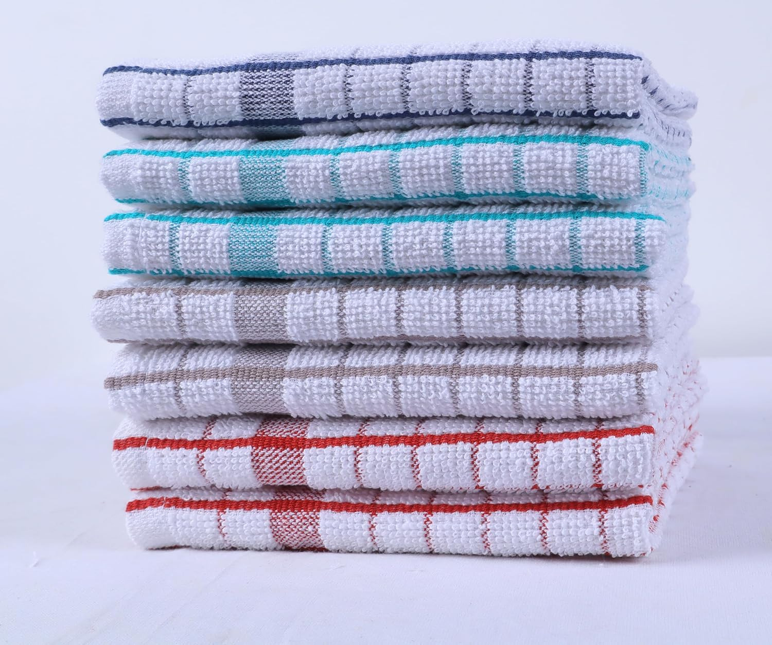 AMOUR INFINI Kitchen Dish Cloths Set of 8 - Ultra Soft, Highly Absorbent, Quick-Drying Terry Cotton Dishcloths 12"x12" Inch Wash & Cleaning Cloths for Kitchen & Dishwashing Ass- Blue