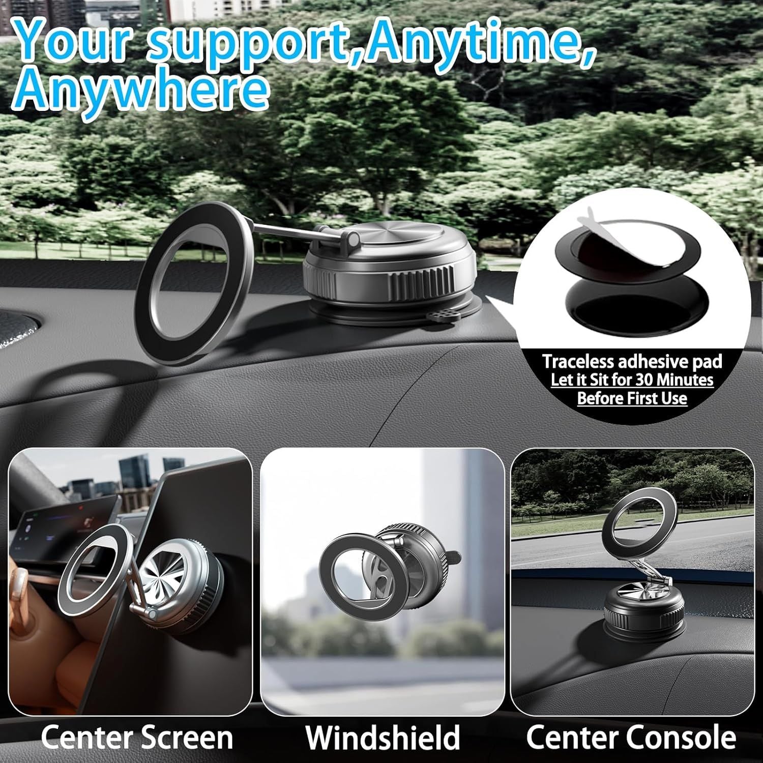 Car Phone Holder for Magsafe, 360° Adjustable Foldable Car Mount 108LBS Strongest Suction & 2800gf Magnetic Portable for Car/Gym/Mirror Mount/Daily Stand for iPhone and All Smartphones, Black