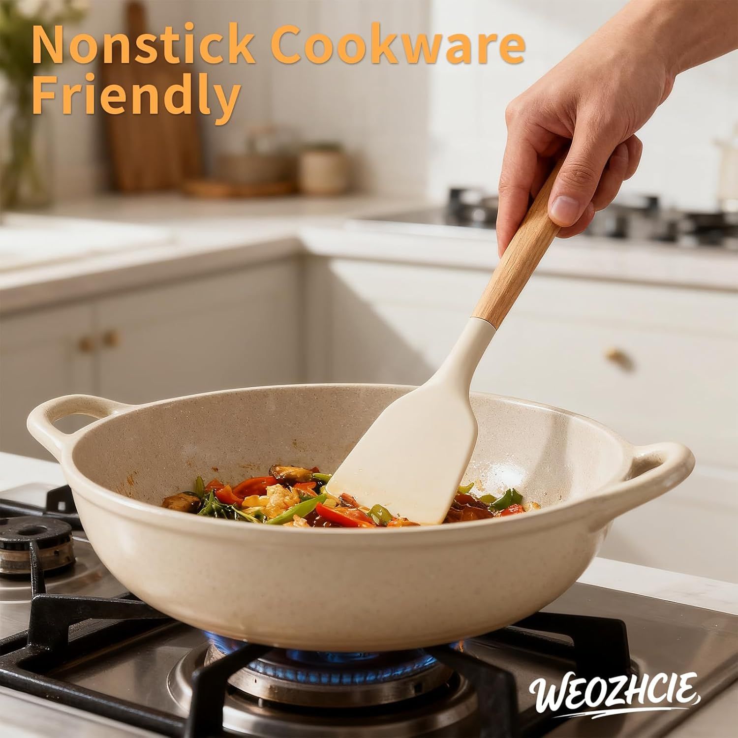 Silicone Cooking Utensil Set,12 PCS Cooking Cookware Kitchen Utensils Set for Cooking, Nonstick 446°F Heat-Resistant Cookware Kitchen Tools of Spoon,Brush,Whisk,Spatula,Turner Tongs Khaki