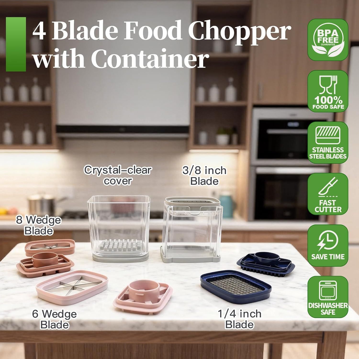 4-In-1 French Fry Cutter for Potatoes, Apple Slicer, Chopper Vegetable Cutter - Dicer Chopper for Carrots, Cucumbers, Onion, Tomato Gray 4-in-1 French Fry Cutter