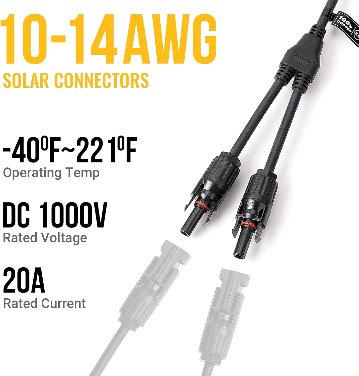 Solar Connectors Y Branch Parallel Adapter Cable Wire Plug Tool Kit for Solar Panel