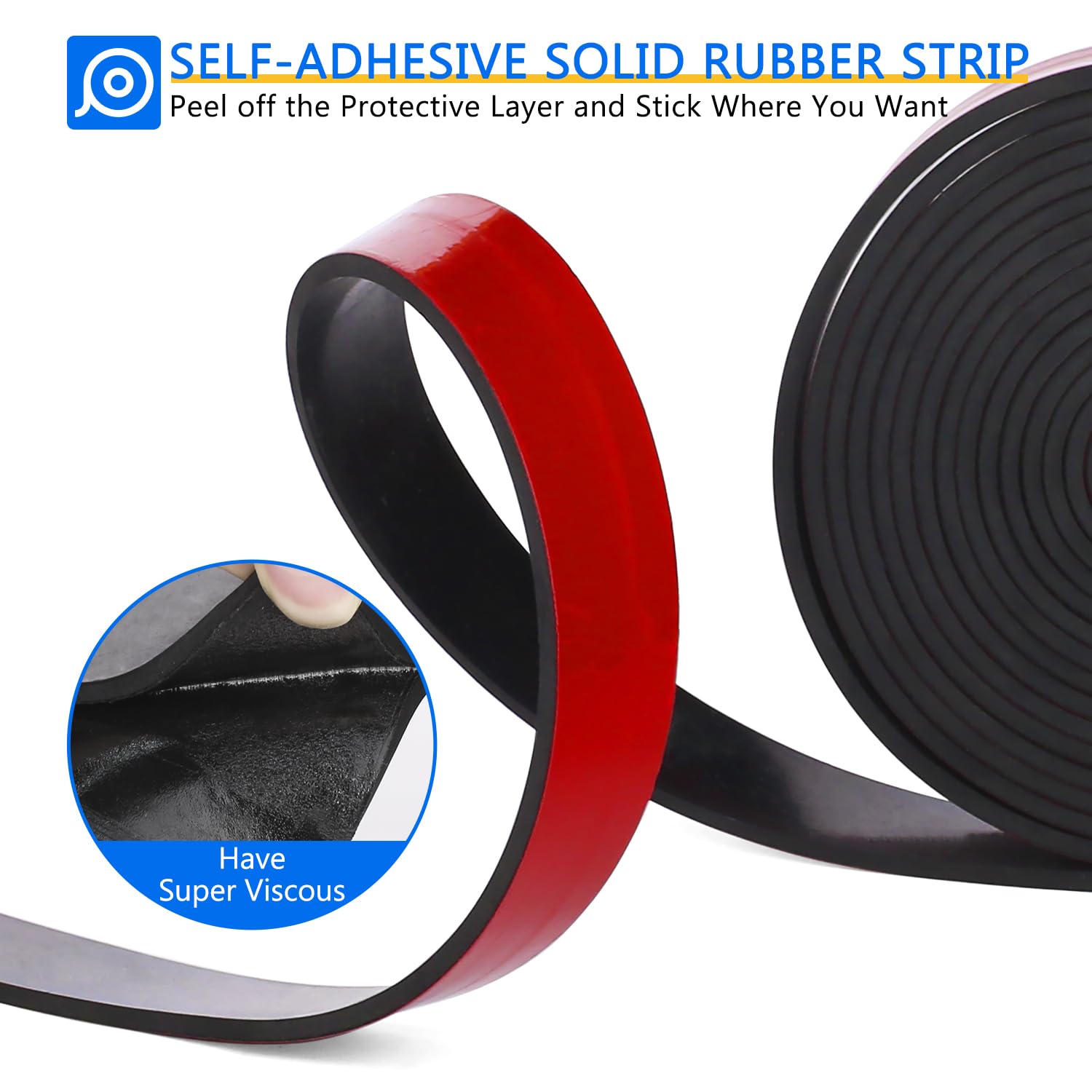 Adhesive Solid Rubber Strips, 1/2" Wide x 1/16" Thick x 180" Long Self Stick Black Neoprene Rubber Rolls Perfect for DIY Insulation Cushion Gasket, Sealing, Liner, Weather Striping