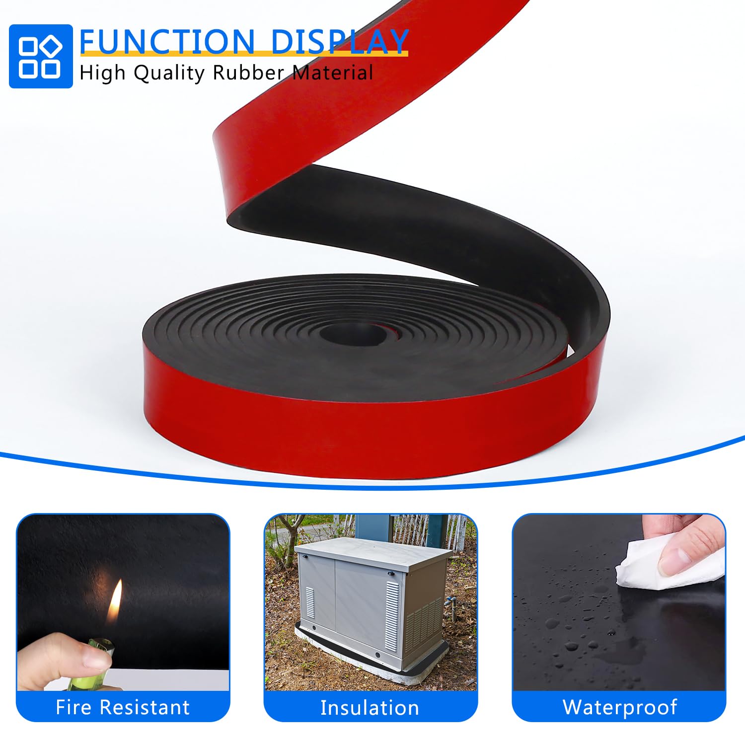 Adhesive Solid Rubber Strips, 1/2" Wide x 1/16" Thick x 180" Long Self Stick Black Neoprene Rubber Rolls Perfect for DIY Insulation Cushion Gasket, Sealing, Liner, Weather Striping