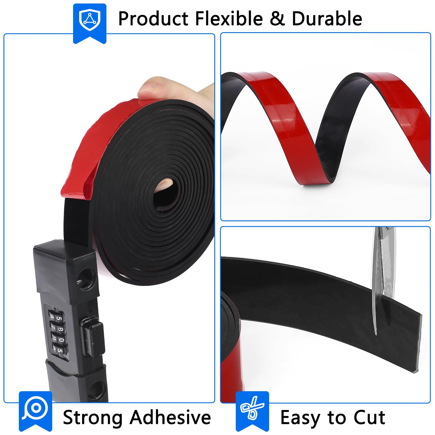 Adhesive Solid Rubber Strips, 1/2" Wide x 1/16" Thick x 180" Long Self Stick Black Neoprene Rubber Rolls Perfect for DIY Insulation Cushion Gasket, Sealing, Liner, Weather Striping