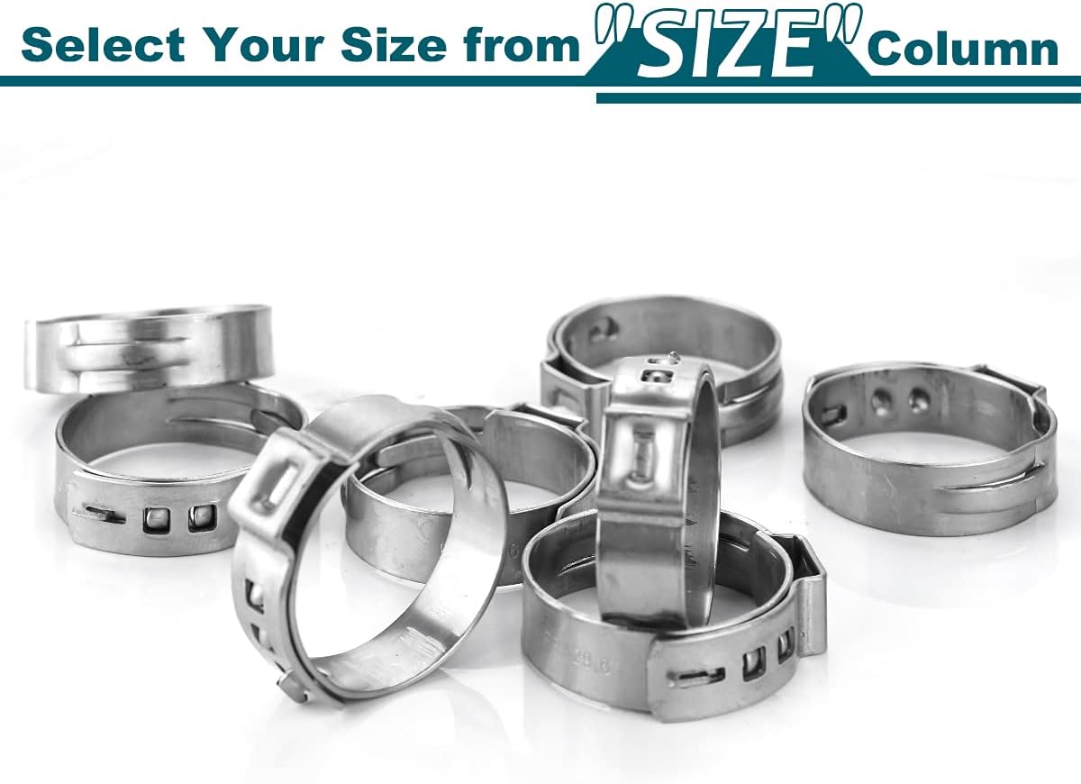 50 Pack 1/2 Inch PEX Cinch Clamps, Stainless Steel Rings Pinch Clamps for PEX Tubing Pipe Fitting Connections 1/2 Inch
