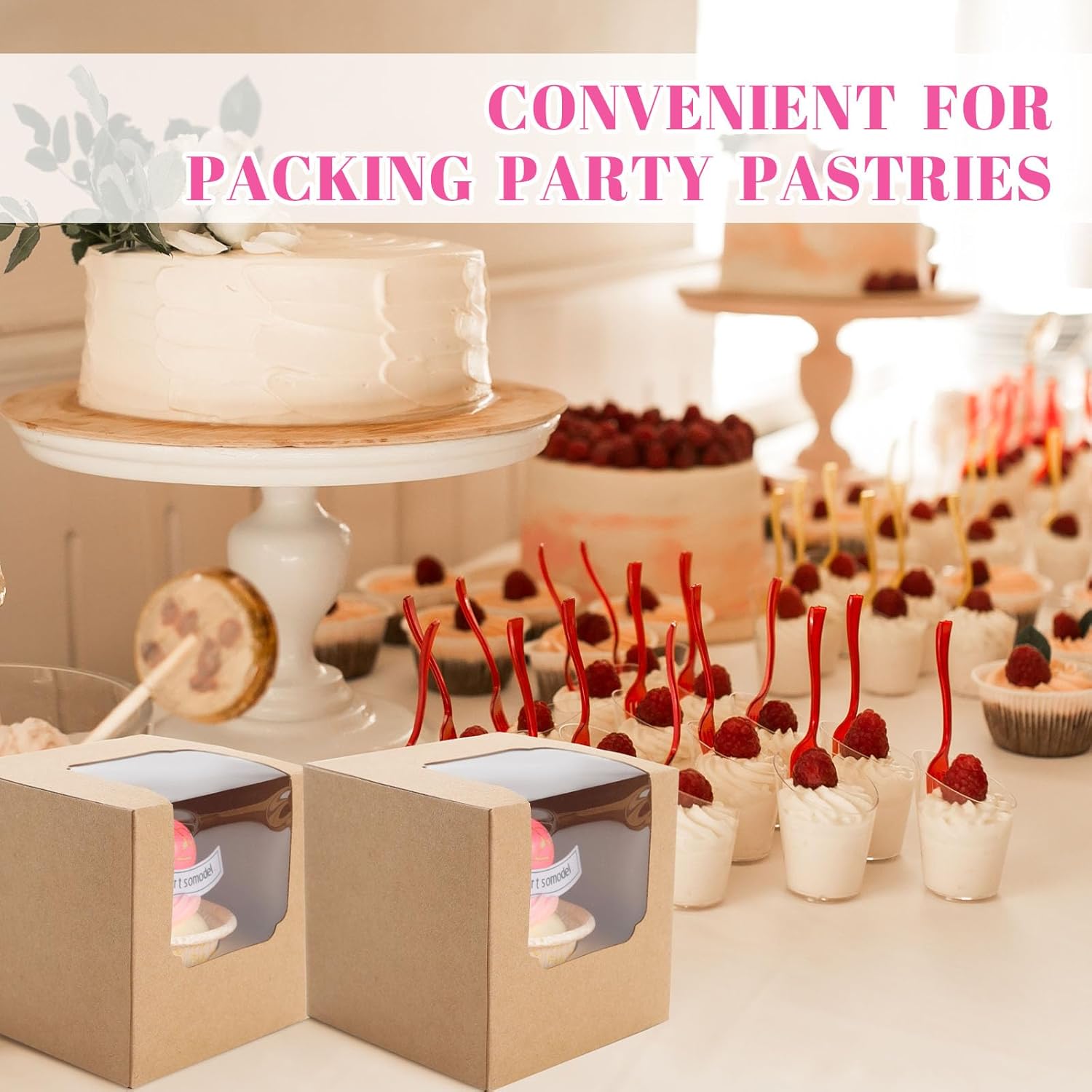 50 Pcs Cupcake Boxes Individual Cupcake Containers Pre-Assembled Single Cupcake Boxes 3.5"x3.5"x3.5" with 50 Pcs Inserts for Cupcakes Muffins Party Favors Brown