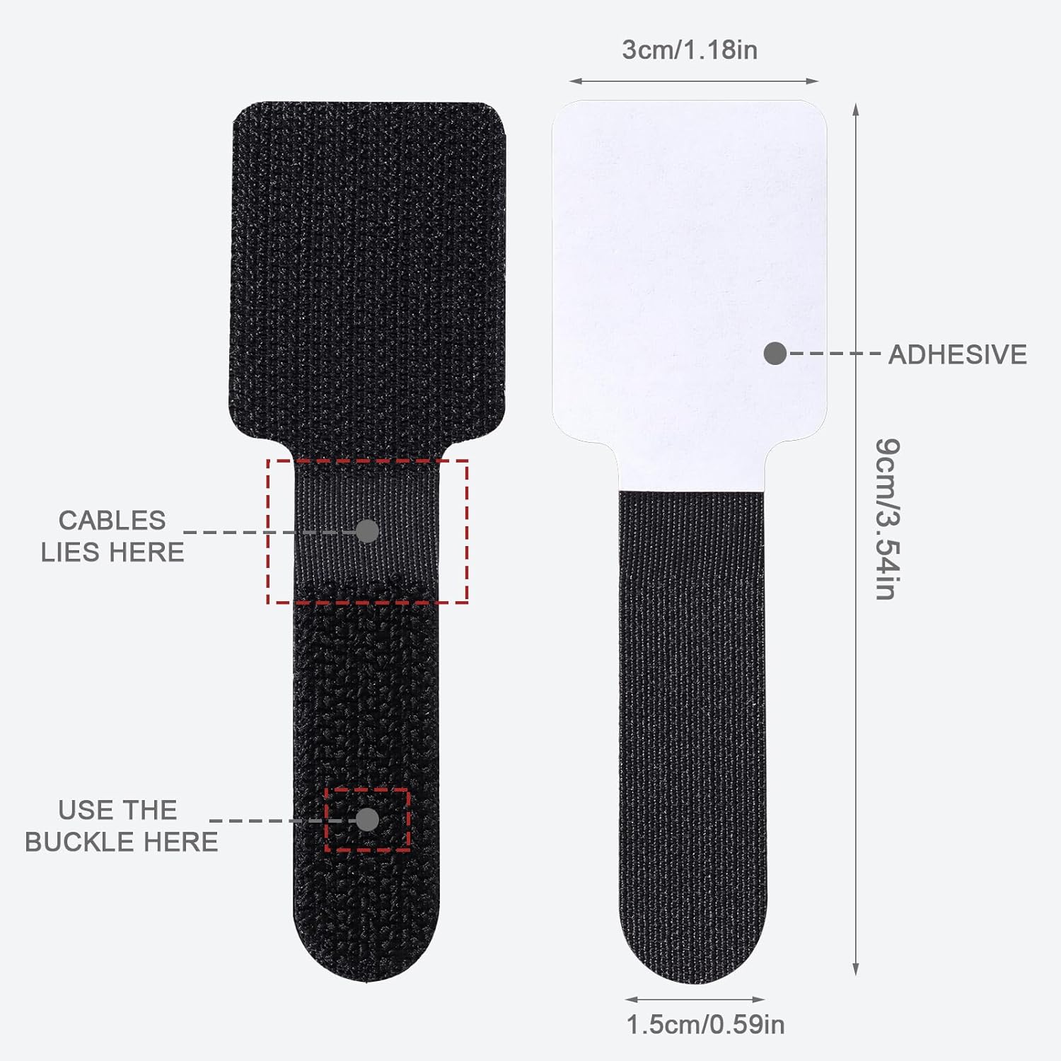 100 Pcs Hook and Loop Cable Ties, Self Adhesive Cable Management Desktop Cable Straps, Adjustable Cord Organizer for Desk Home Office Organization Black