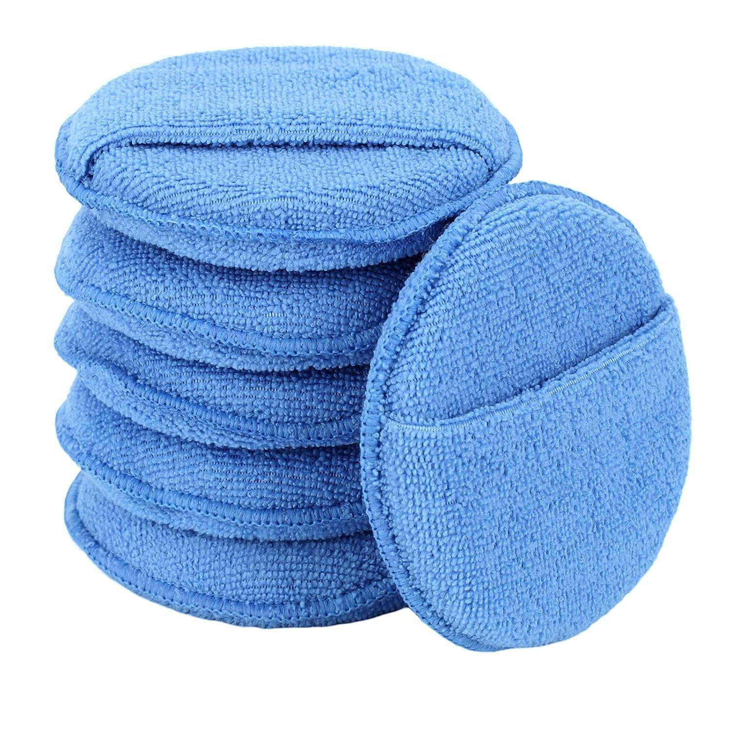 Microfiber Wax Applicator Pads, Car Wax Applicator with Finger Pocket, Buffing & Detail Polishing Foam Pads for Car Cleaning and Fine Polishing 5 inch, 6 Pack