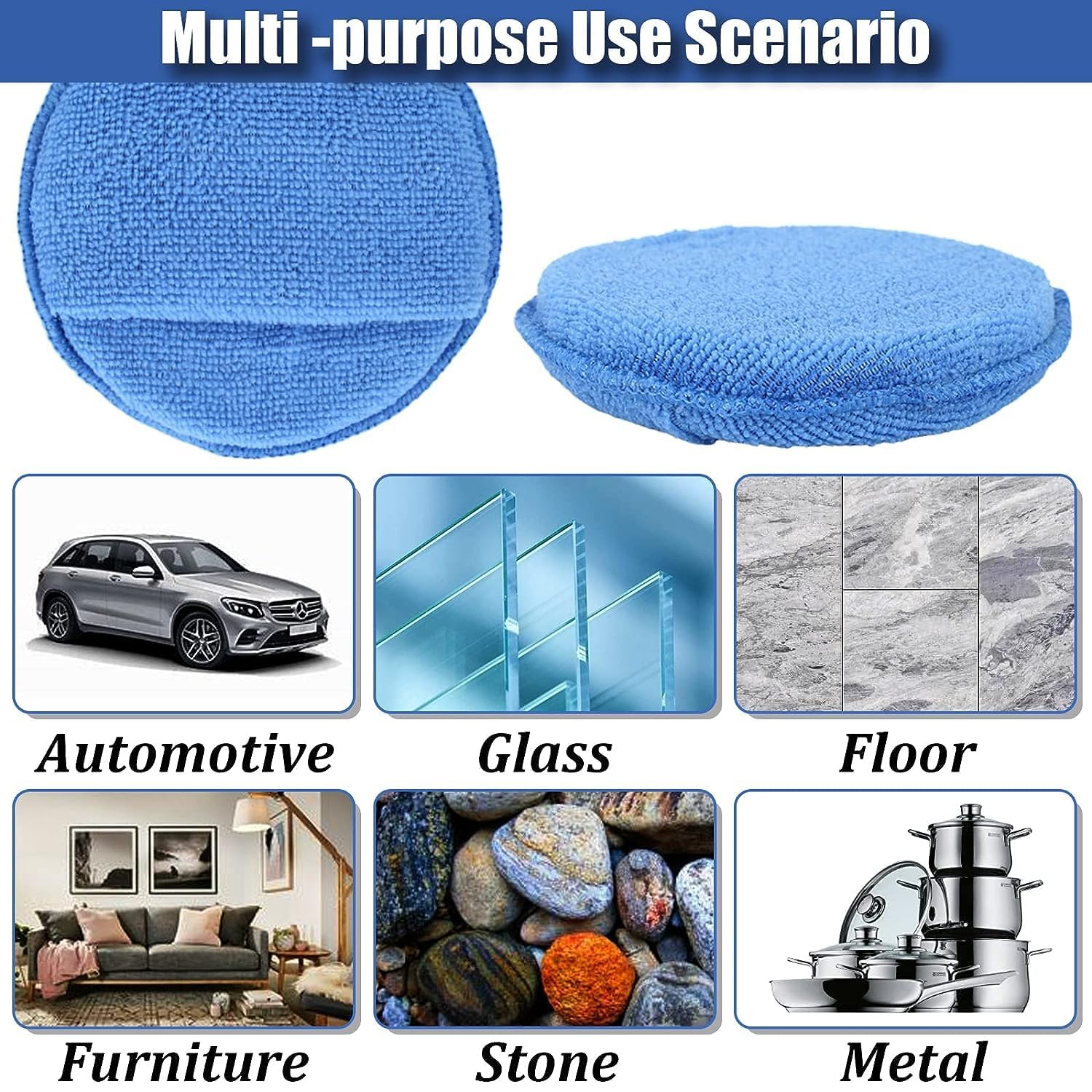 Microfiber Wax Applicator Pads, Car Wax Applicator with Finger Pocket, Buffing & Detail Polishing Foam Pads for Car Cleaning and Fine Polishing 5 inch, 6 Pack