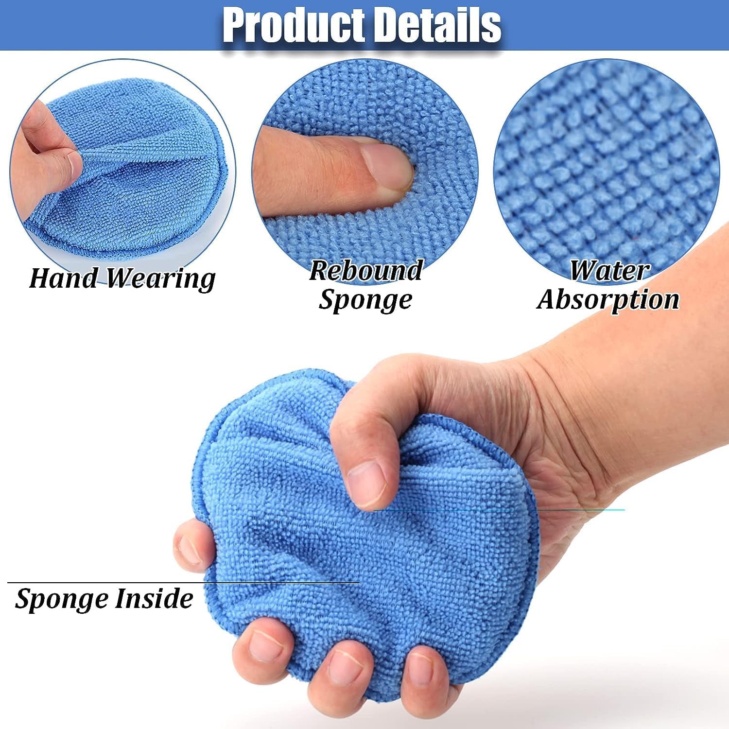 Microfiber Wax Applicator Pads, Car Wax Applicator with Finger Pocket, Buffing & Detail Polishing Foam Pads for Car Cleaning and Fine Polishing 5 inch, 6 Pack