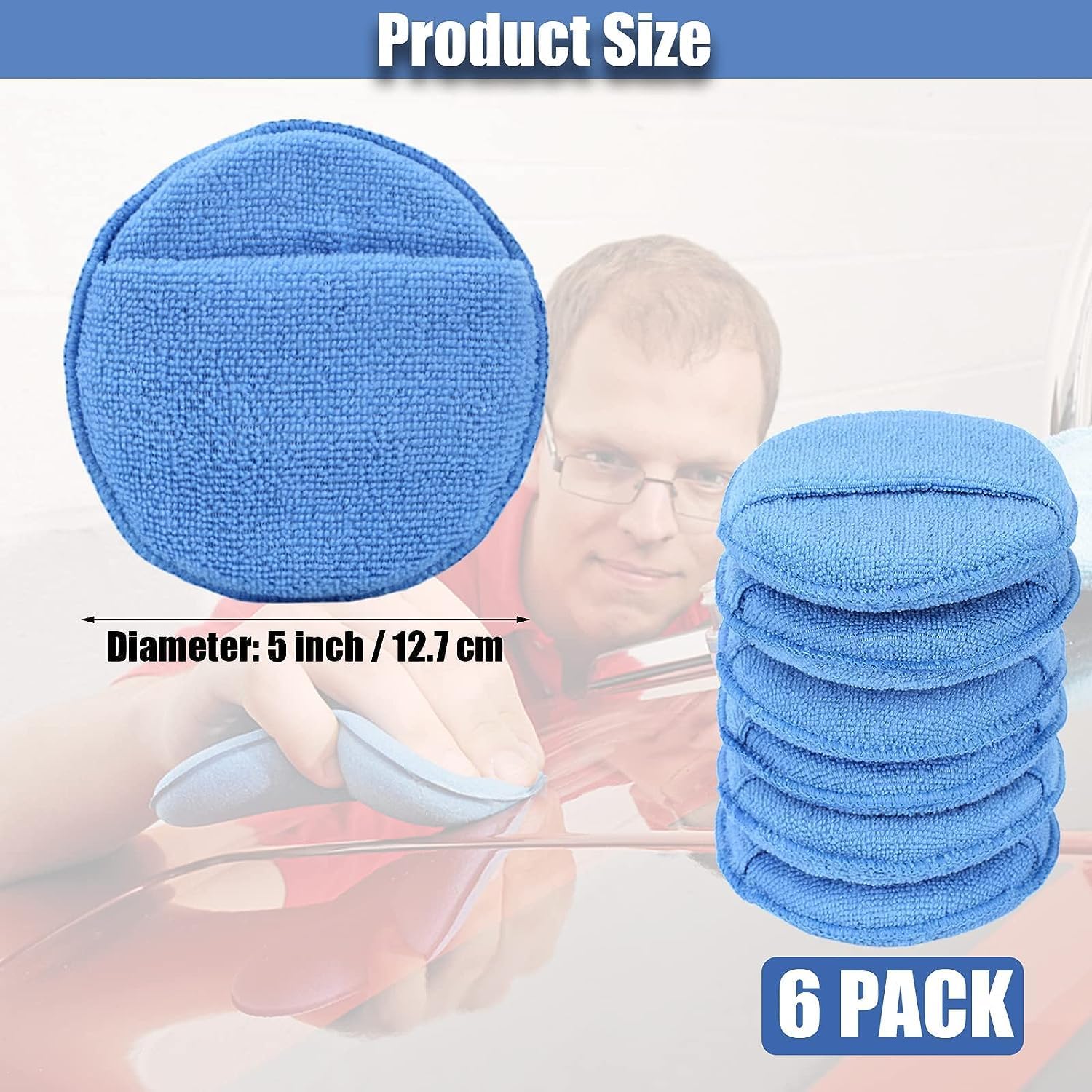 Microfiber Wax Applicator Pads, Car Wax Applicator with Finger Pocket, Buffing & Detail Polishing Foam Pads for Car Cleaning and Fine Polishing 5 inch, 6 Pack