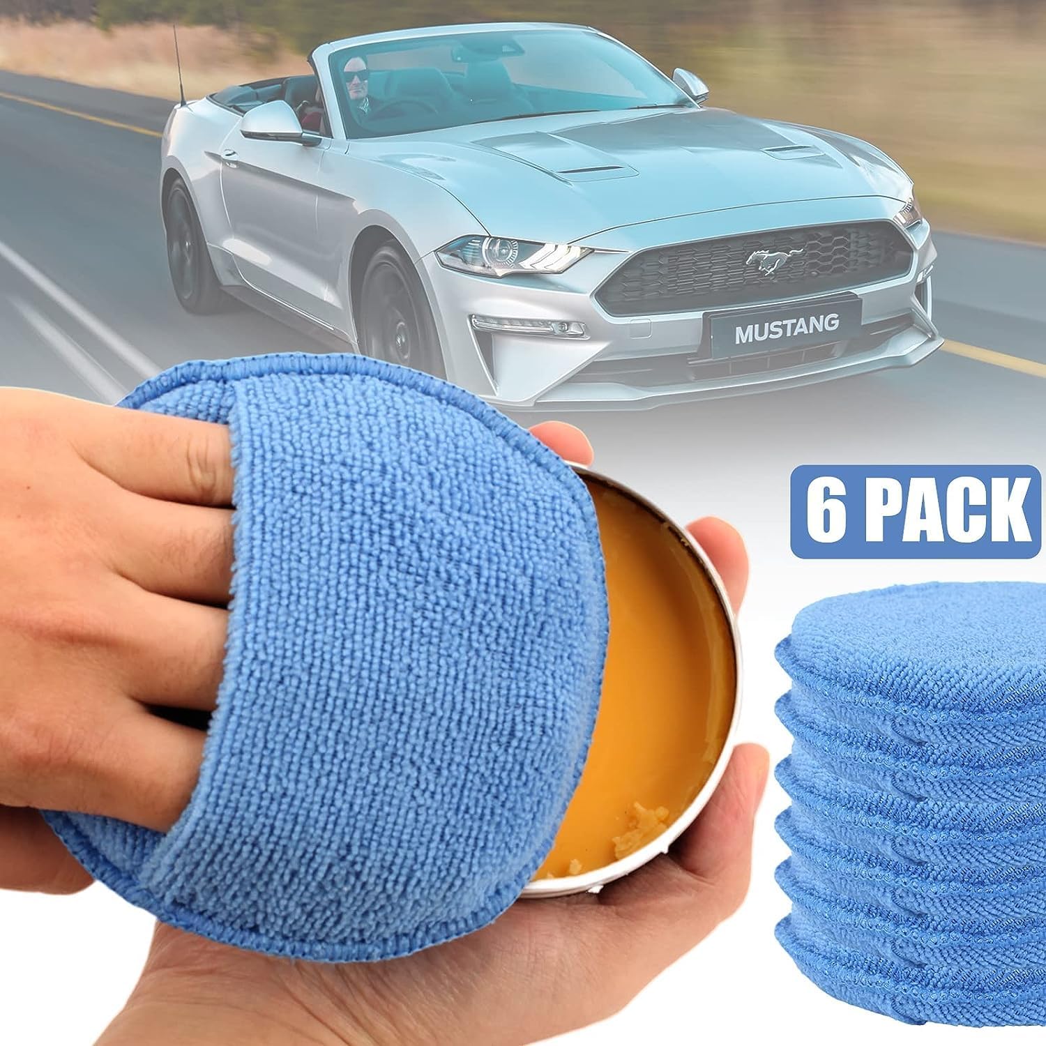 Microfiber Wax Applicator Pads, Car Wax Applicator with Finger Pocket, Buffing & Detail Polishing Foam Pads for Car Cleaning and Fine Polishing 5 inch, 6 Pack