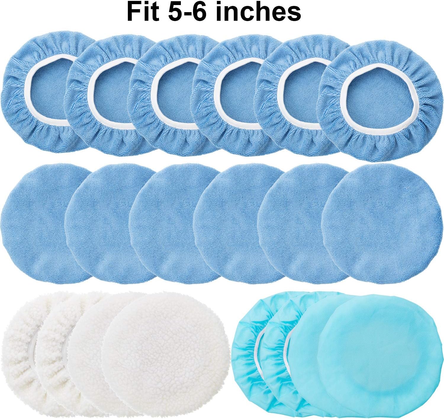 20 Pieces Car Orbital Buffer Polisher Pad Bonnet Microfiber Max Bonnet Polishing Buffing Pad Cover 5-6 Inches