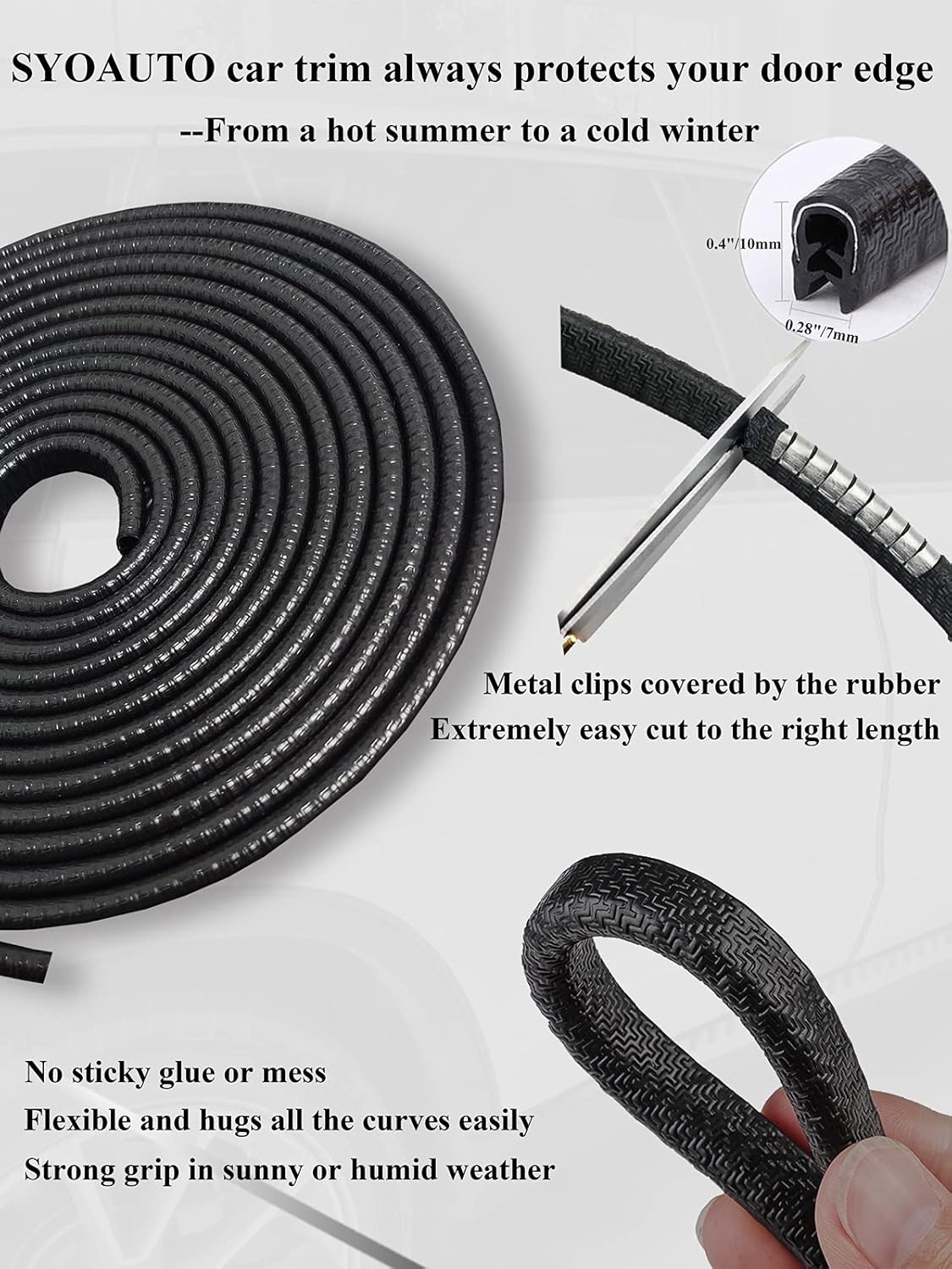 32Ft 10M Door Edge Guard Black Car Guards Protector for Cars Rubber Auto Trim U Shape Build in Metal Sheet No Need Adhesive Easy to Cut Most