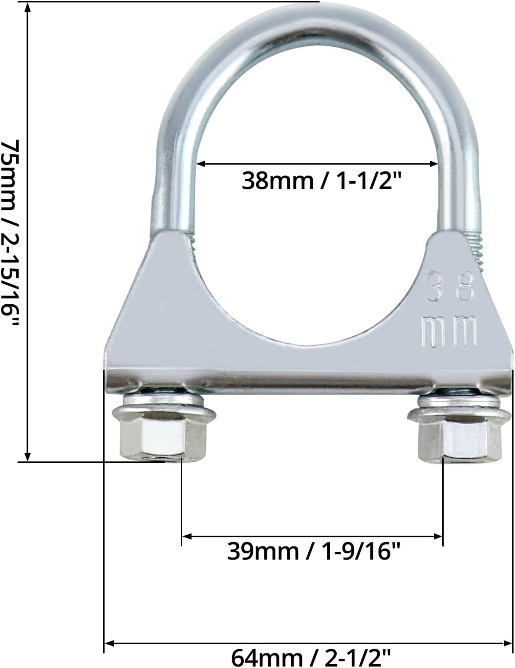 U-Bolt Muffler Tip Exhaust Hook, 1-1/2" OD 2Pcs Stainless Steel Universal Silencer Exhaust Clip