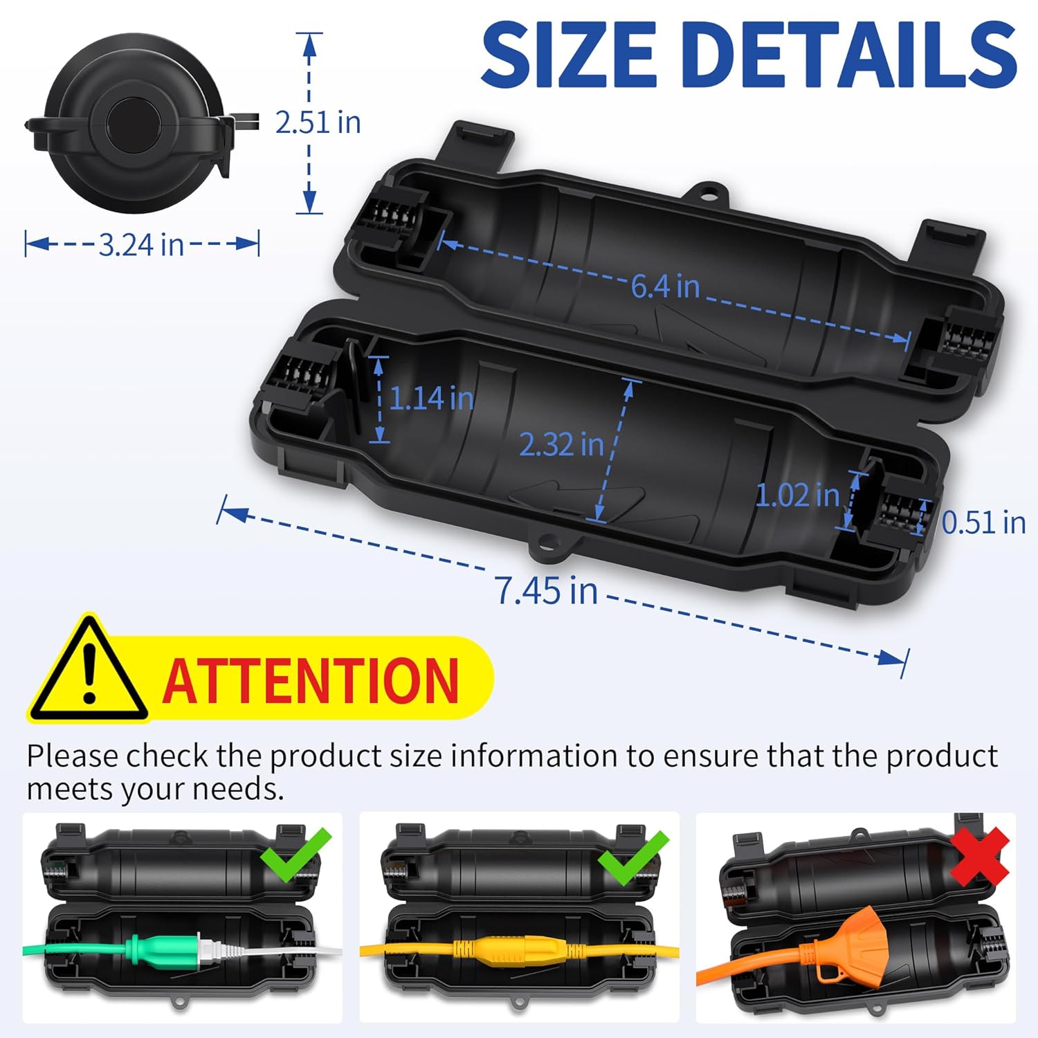 Outdoor Extension Cord Safety Cover with Waterproof Seal IP54 Water-Resistant, Weatherproof Electrical Connection Box with 2 Latches, Plug, Socket, Holiday Decoration Light, Black