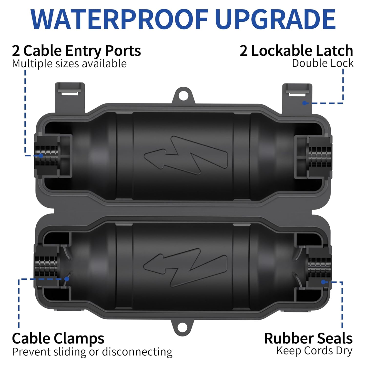 Outdoor Extension Cord Safety Cover with Waterproof Seal IP54 Water-Resistant, Weatherproof Electrical Connection Box with 2 Latches, Plug, Socket, Holiday Decoration Light, Black
