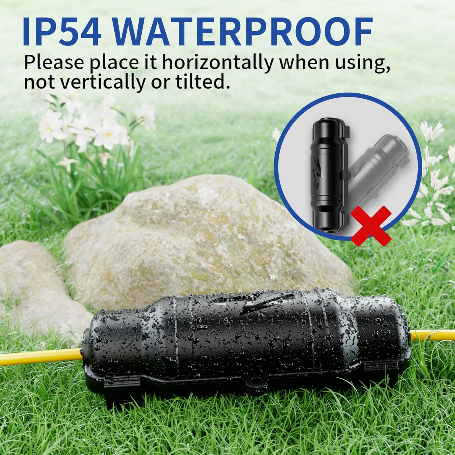 Outdoor Extension Cord Safety Cover with Waterproof Seal IP54 Water-Resistant, Weatherproof Electrical Connection Box with 2 Latches, Plug, Socket, Holiday Decoration Light, Black