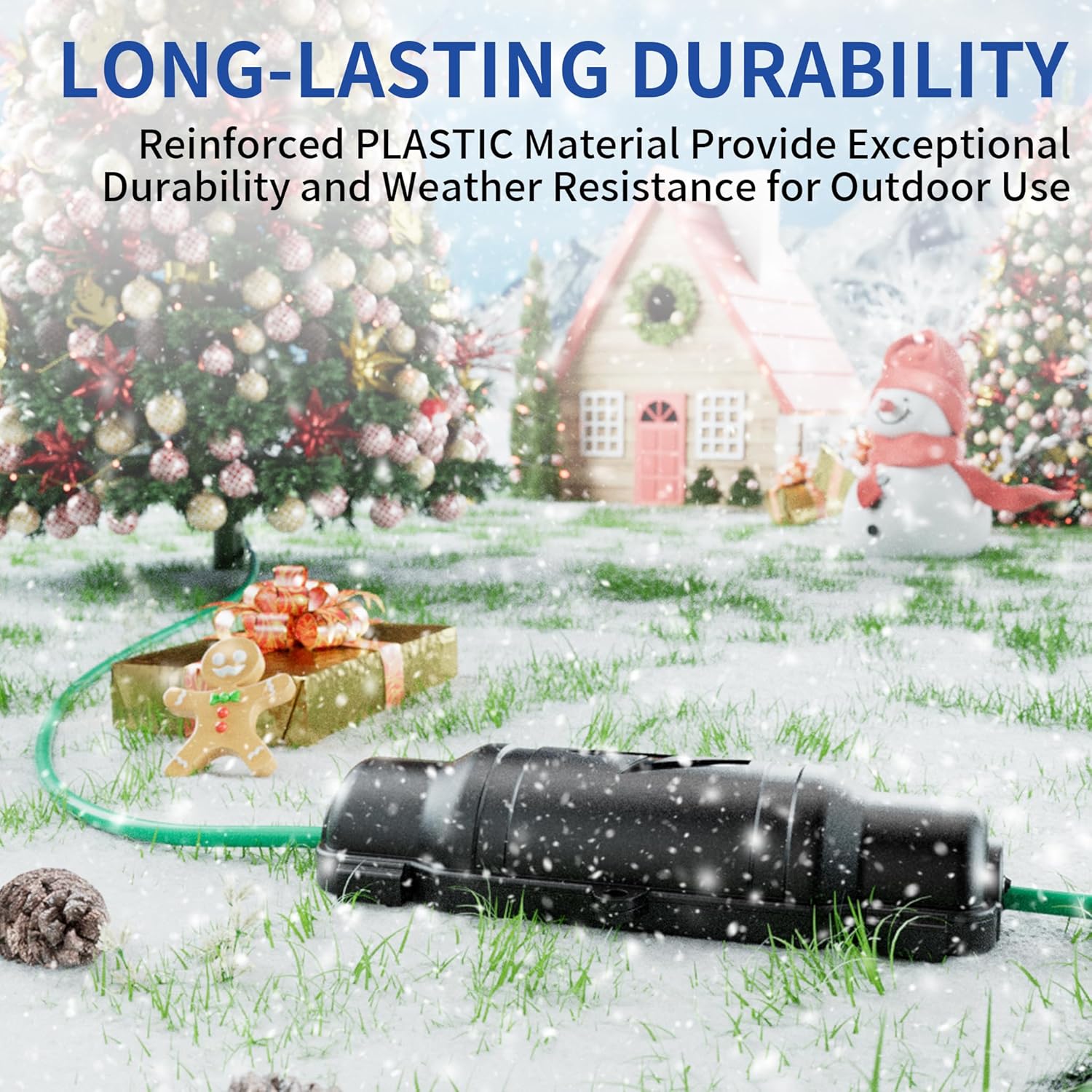 Outdoor Extension Cord Safety Cover with Waterproof Seal IP54 Water-Resistant, Weatherproof Electrical Connection Box with 2 Latches, Plug, Socket, Holiday Decoration Light, Black