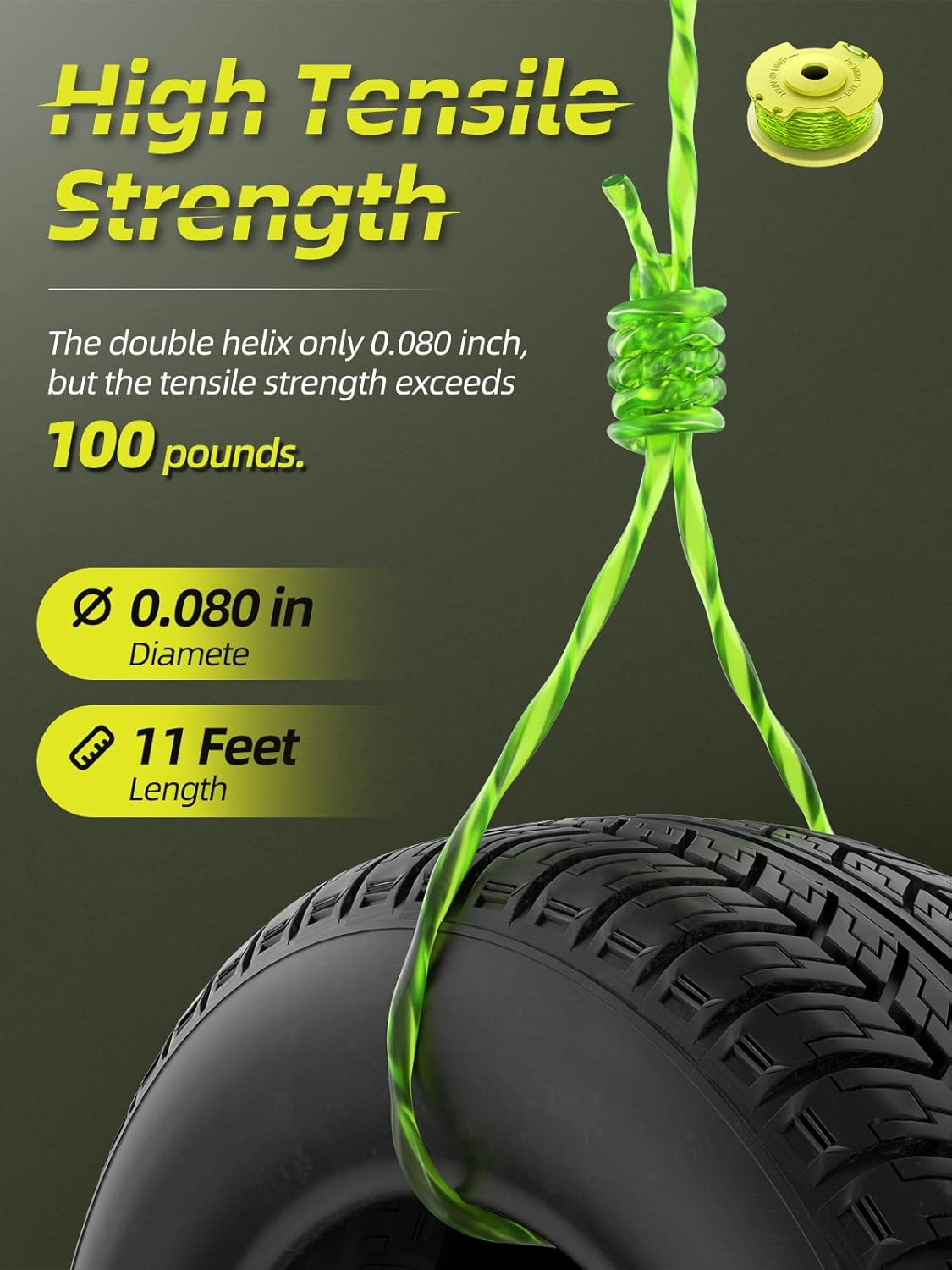 Trimmer String for Ryobi One Plus+ AC80RL3,11 FT/0.080-Inch，Spool Replacement Compatible with Ryobi 18v, 24v, and 40v Cordless Trimmers 9 Pack Trimmer Line & 2 Pack Trimmer Cap