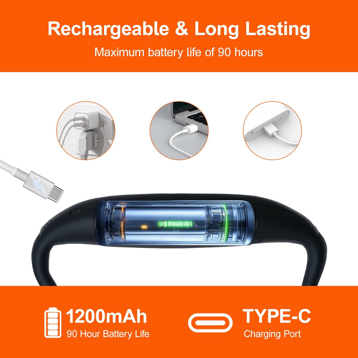 LED Rechargeable Neck Reading Light， Suitable for Reading Books with 3 Color Temperatures, 90 Hour Long-Lasting Recharging Lamp, Ergonomic, Suitable for Reading, Weaving, and Repairing