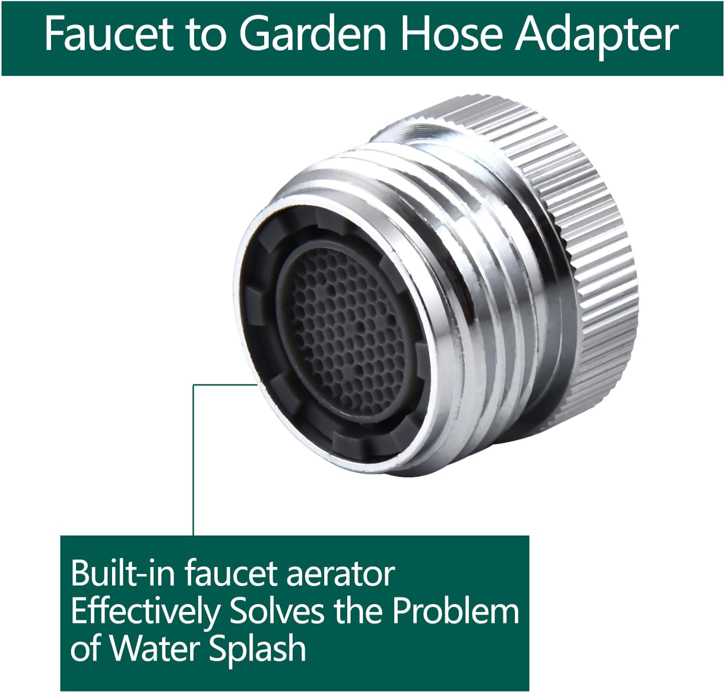 Faucet Adapter with Aerator, Sink Faucet to Garden Hose Adapter, Faucet Adapter to Garden Hose for Kitchen and Bathroom, hose attachment to sink，3/4" GHT Thread Chrome.