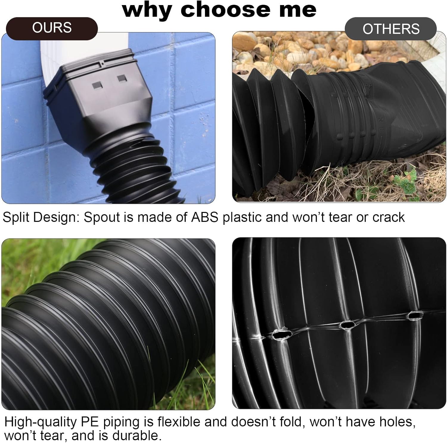 11.5ft Long Gutter Downspout Extensions Flexible, 4" Diameter Drain Downspout Extender, Down Spout Drain Extender for Rainwater Drainage, Extendable from 2.6ft to 11.5ft Black
