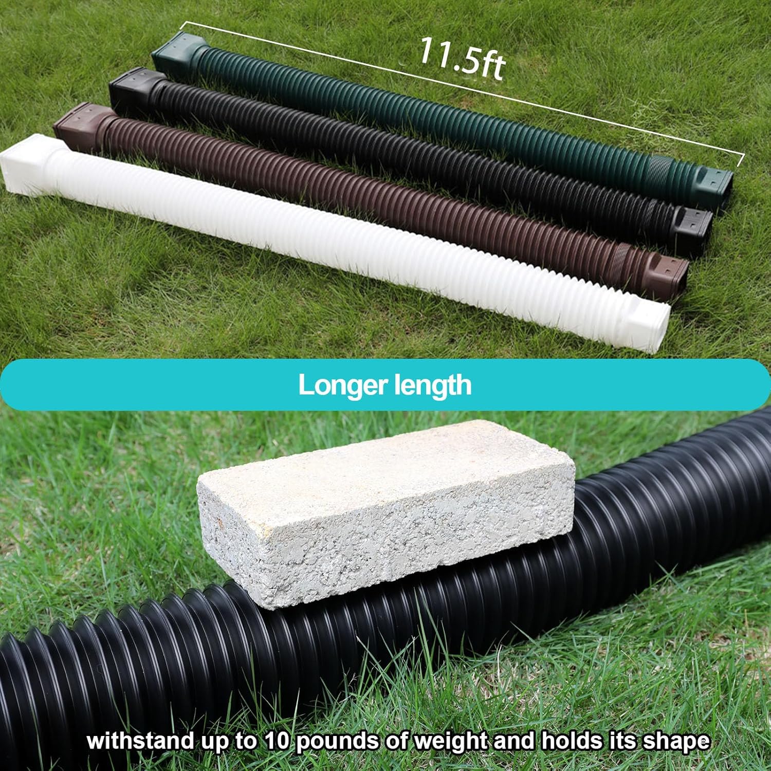 11.5ft Long Gutter Downspout Extensions Flexible, 4" Diameter Drain Downspout Extender, Down Spout Drain Extender for Rainwater Drainage, Extendable from 2.6ft to 11.5ft Black