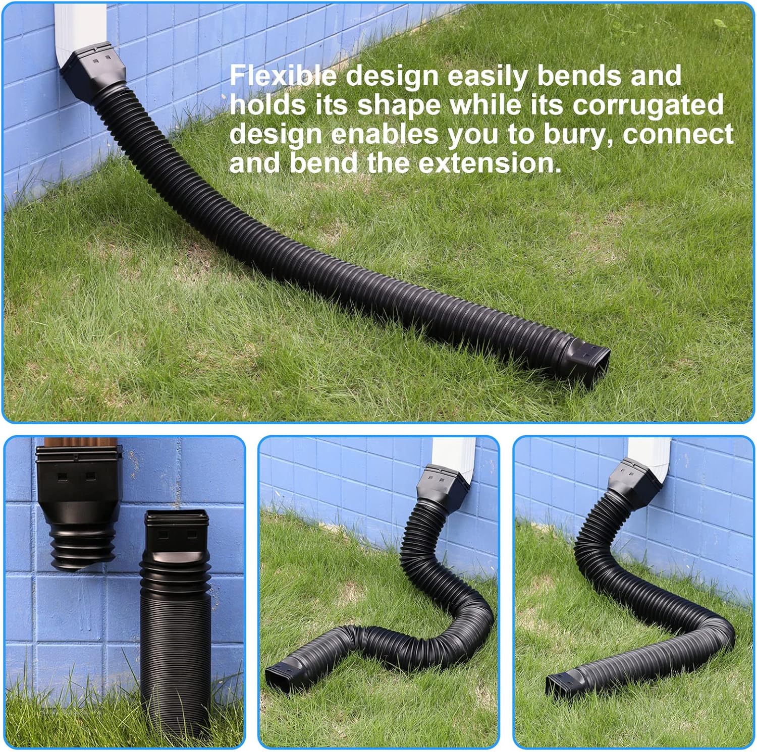 11.5ft Long Gutter Downspout Extensions Flexible, 4" Diameter Drain Downspout Extender, Down Spout Drain Extender for Rainwater Drainage, Extendable from 2.6ft to 11.5ft Black