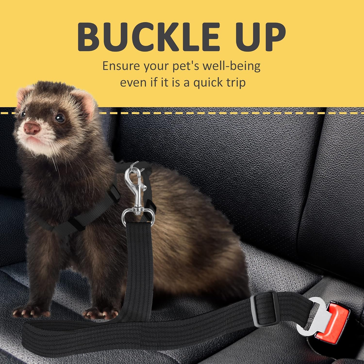 Dog Seat Belt for Car, Adjustable Nylon Pet Seatbelt, Supports All Cars, Dog Car Leash Seat Belt, Seatbelt for Dogs, Cats & Ferrets Travel Harness