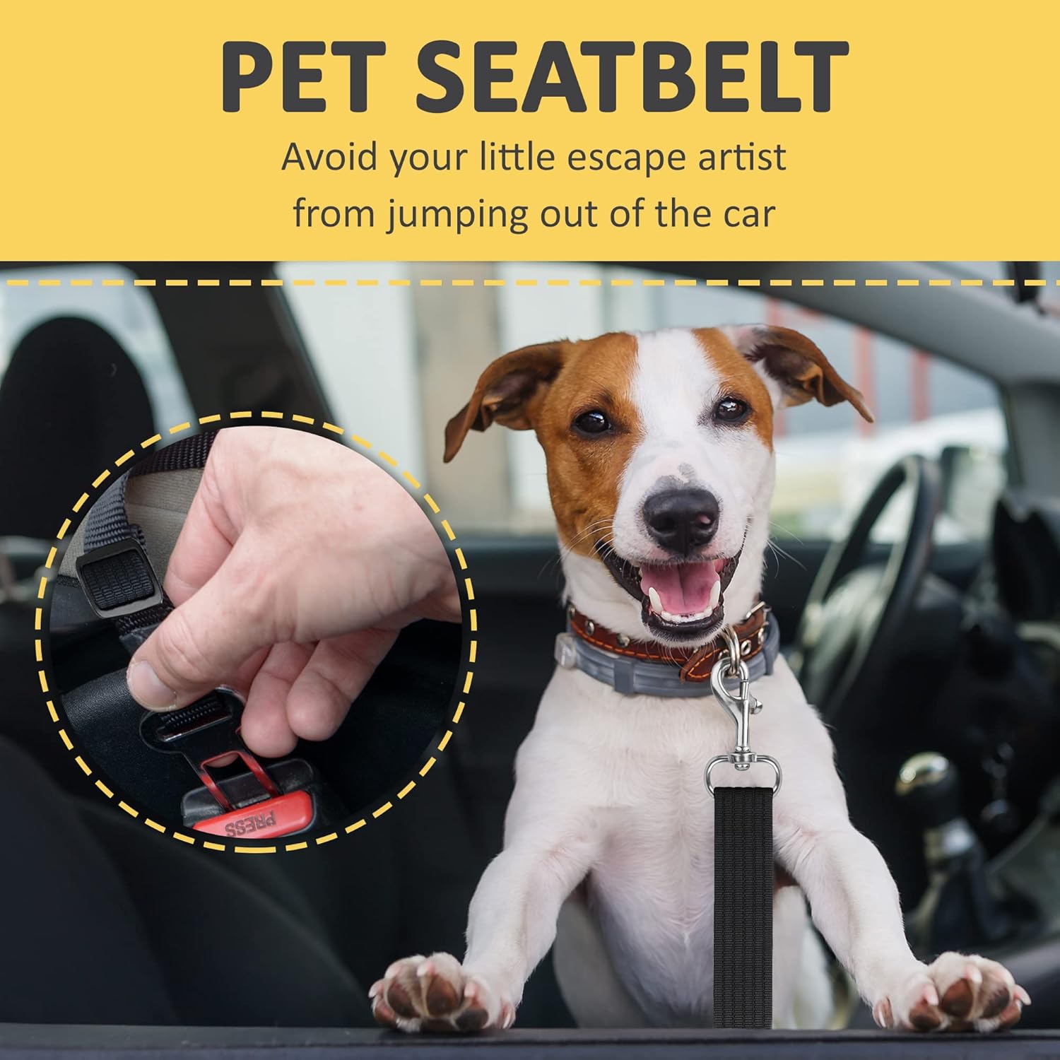 Dog Seat Belt for Car, Adjustable Nylon Pet Seatbelt, Supports All Cars, Dog Car Leash Seat Belt, Seatbelt for Dogs, Cats & Ferrets Travel Harness