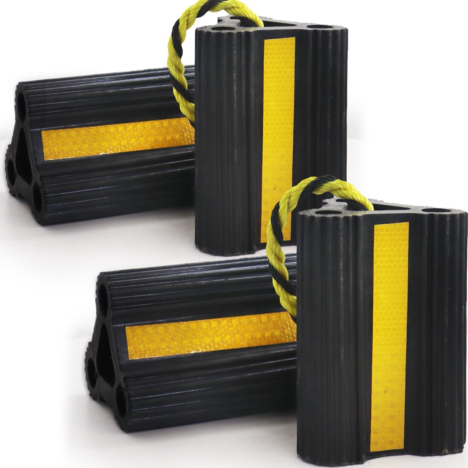 Wheel Chocks for RV Trailer Camper Truck Car, 2pair/4pack with Rope Versatile Rubber Chocks Block Stopper for Tire with Reflective Strips, Utility Boat Travel Trailer Camper RV Accessories Must