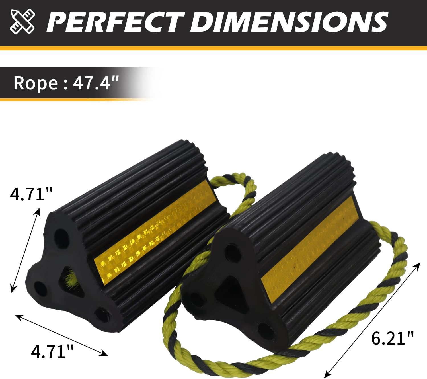 Wheel Chocks for RV Trailer Camper Truck Car, 2pair/4pack with Rope Versatile Rubber Chocks Block Stopper for Tire with Reflective Strips, Utility Boat Travel Trailer Camper RV Accessories Must