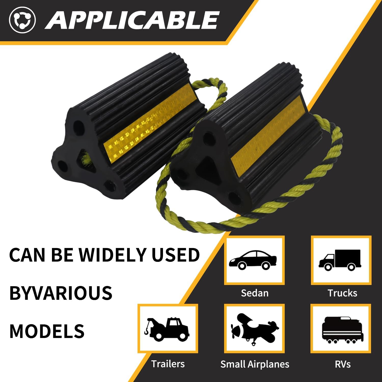 Wheel Chocks for RV Trailer Camper Truck Car, 2pair/4pack with Rope Versatile Rubber Chocks Block Stopper for Tire with Reflective Strips, Utility Boat Travel Trailer Camper RV Accessories Must