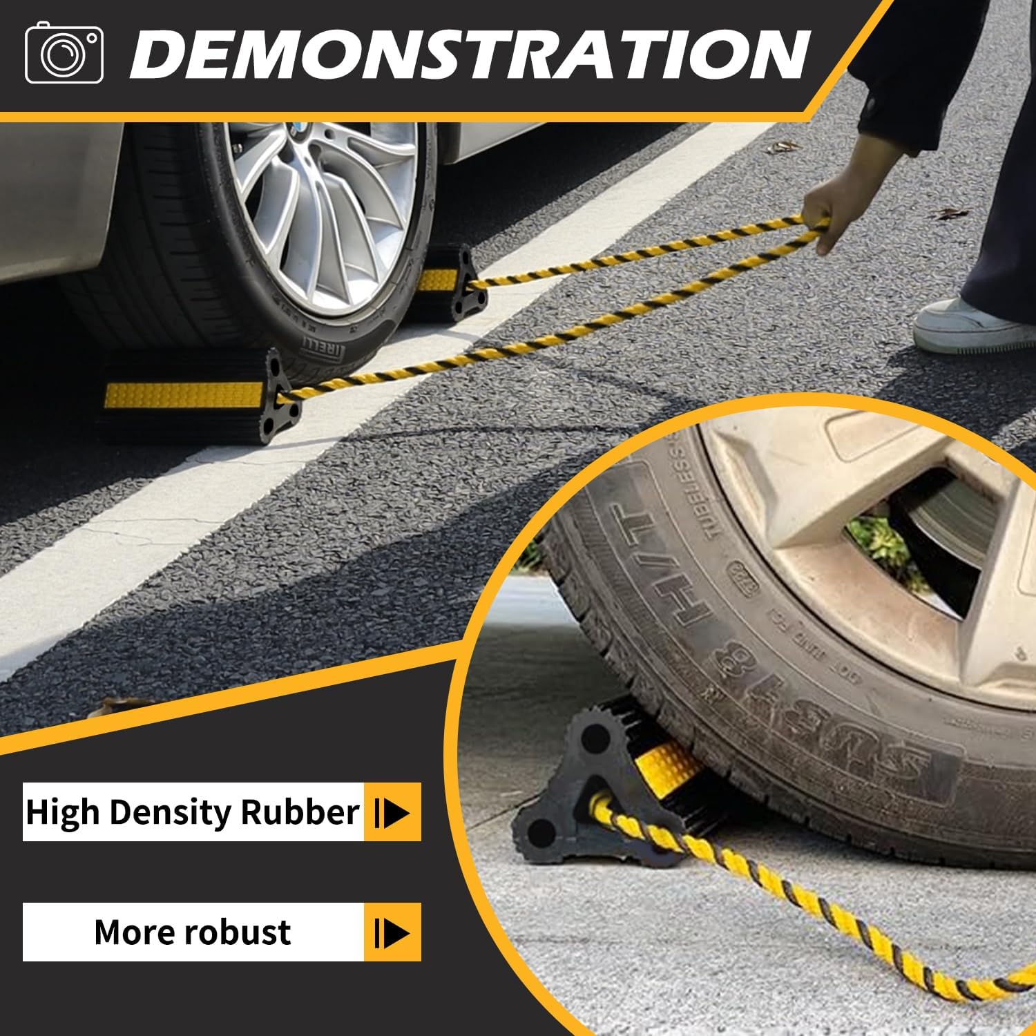 Wheel Chocks for RV Trailer Camper Truck Car, 2pair/4pack with Rope Versatile Rubber Chocks Block Stopper for Tire with Reflective Strips, Utility Boat Travel Trailer Camper RV Accessories Must