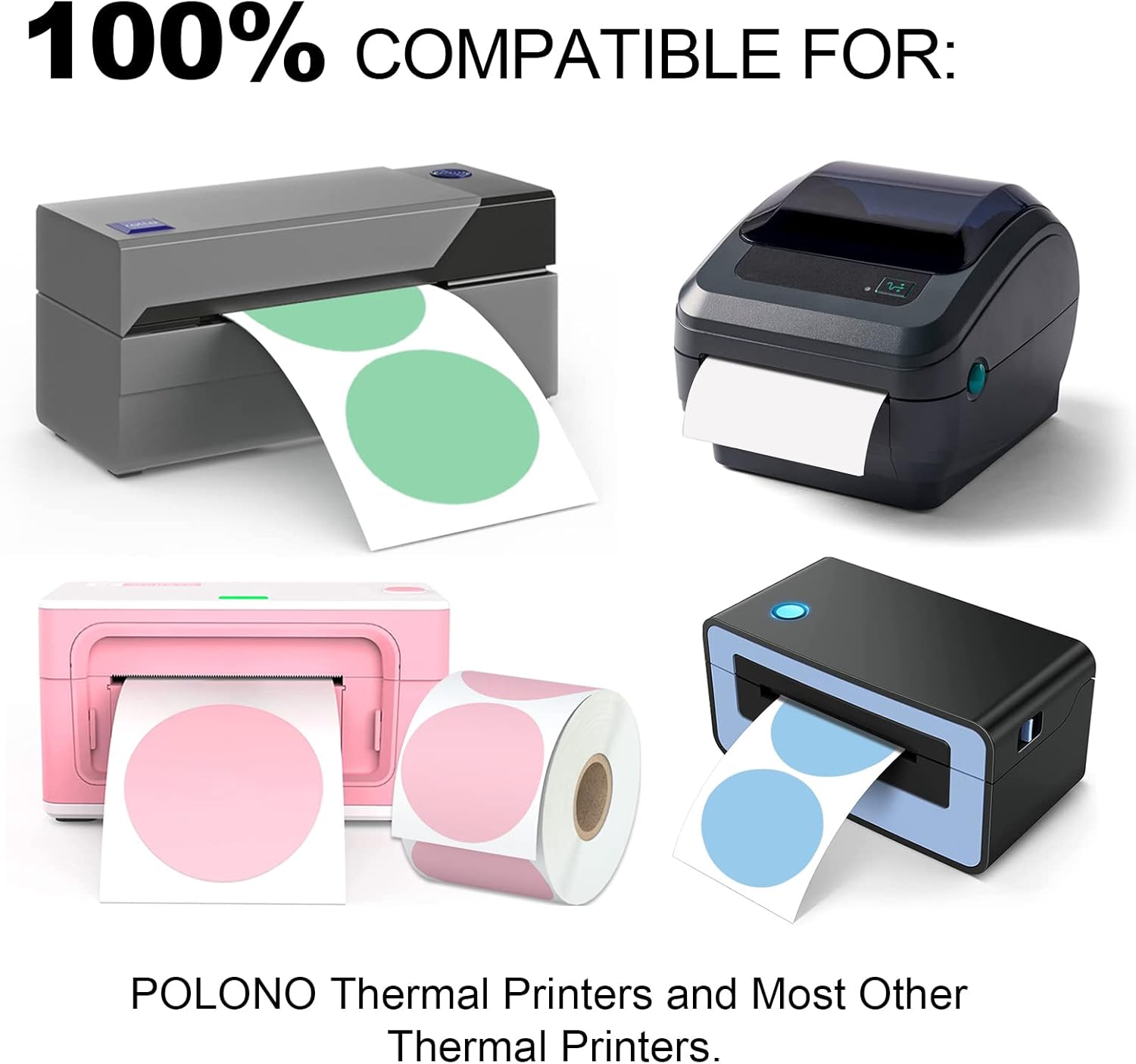 2" 750 Labels White Circle Direct Thermal Stickers Labels Roll Compatible with Zebra, Rollo, MUNBYN, Self-Adhesive Round Direct Thermal Labels