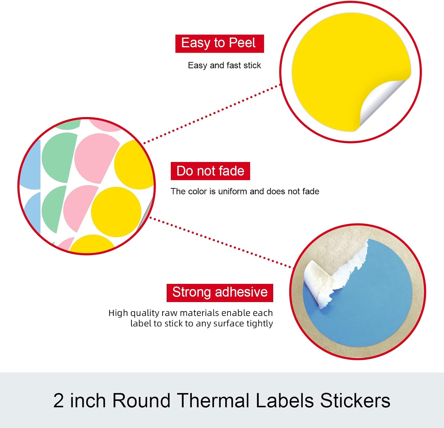 2" 750 Labels White Circle Direct Thermal Stickers Labels Roll Compatible with Zebra, Rollo, MUNBYN, Self-Adhesive Round Direct Thermal Labels
