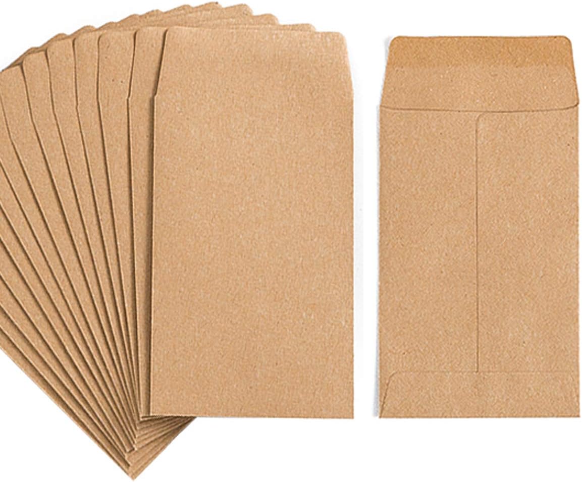 100 Pack Small Coin Envelopes Self-Adhesive Kraft Paper Seed Envelopes Mini Parts Small Items Stamps Storage Packets Envelopes for Garden, Office or Wedding Gift 2.25"×3.5" 100