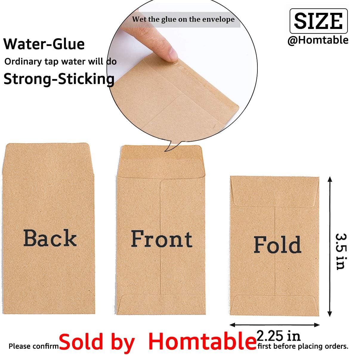 100 Pack Small Coin Envelopes Self-Adhesive Kraft Paper Seed Envelopes Mini Parts Small Items Stamps Storage Packets Envelopes for Garden, Office or Wedding Gift 2.25"×3.5" 100