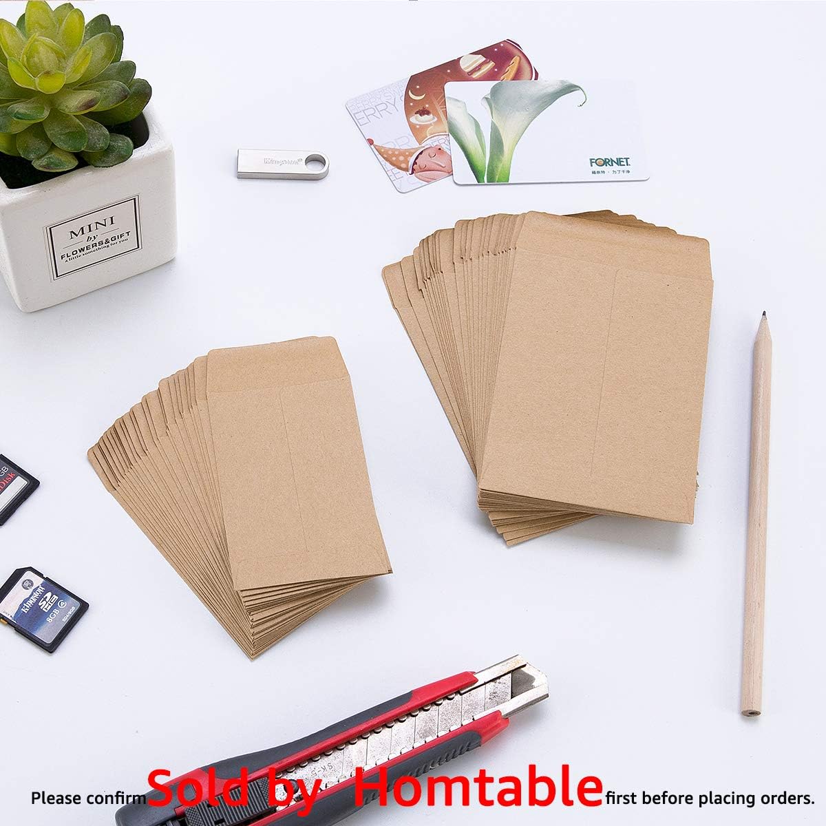 100 Pack Small Coin Envelopes Self-Adhesive Kraft Paper Seed Envelopes Mini Parts Small Items Stamps Storage Packets Envelopes for Garden, Office or Wedding Gift 2.25"×3.5" 100