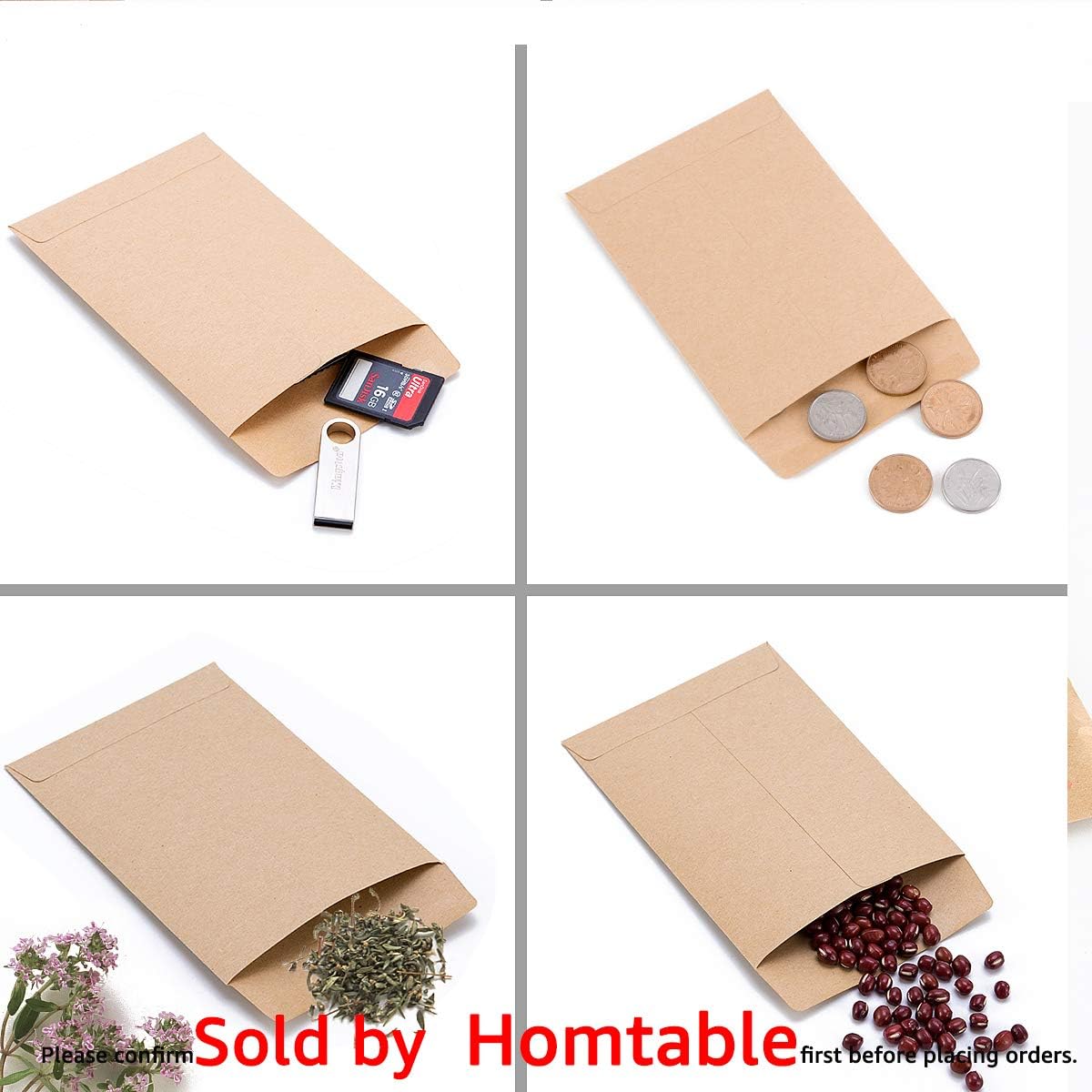 100 Pack Small Coin Envelopes Self-Adhesive Kraft Paper Seed Envelopes Mini Parts Small Items Stamps Storage Packets Envelopes for Garden, Office or Wedding Gift 2.25"×3.5" 100
